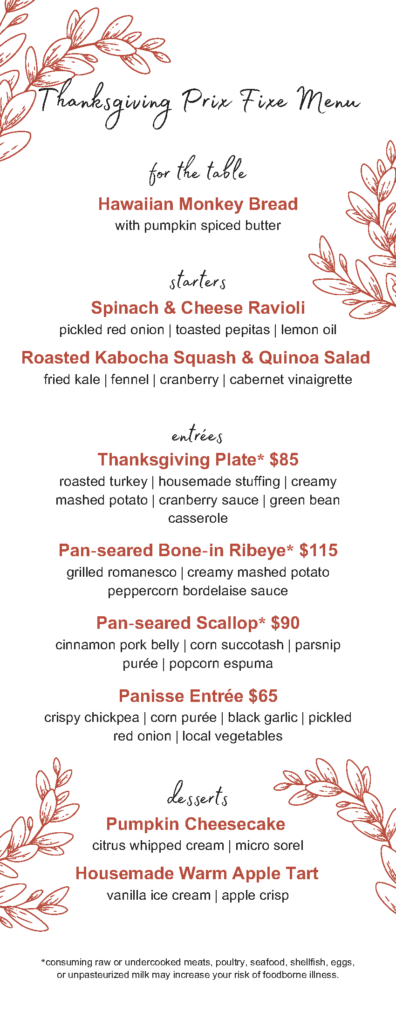 Thanksgiving Prix Fixe Menu 2024